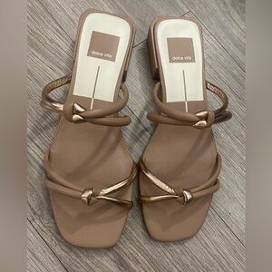 Dolce Vita Harli Taupe Sandals with Metallic Bronze Accent Knots